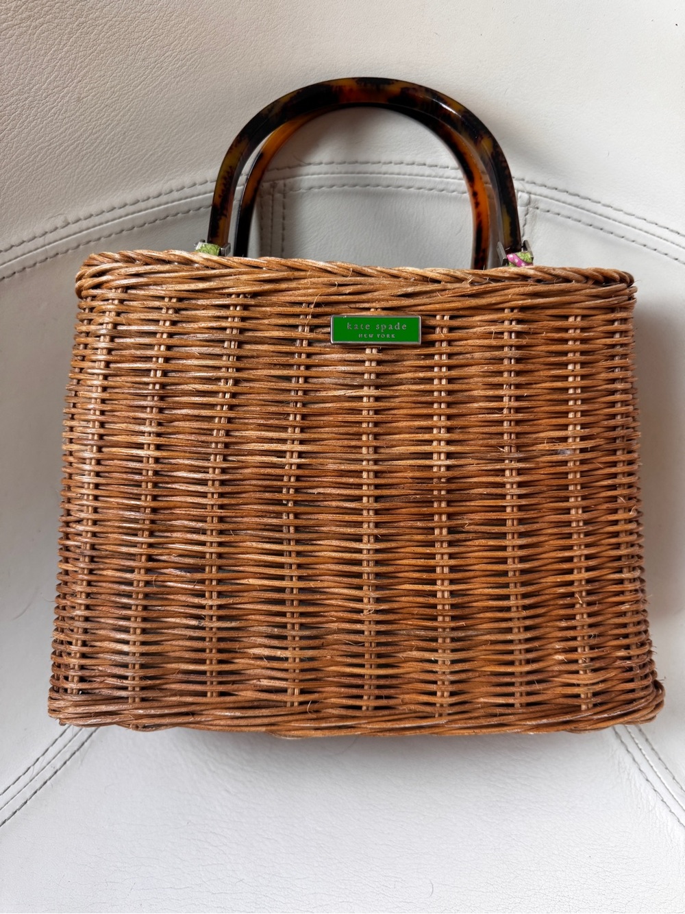 Kate Spade Gracie Wicker Tortoise Shell Top Handle Handbag